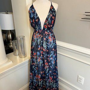 Remelon Womens Sexy Spaghetti Strap Deep V Neck Floral Boho Criss Cross Backless